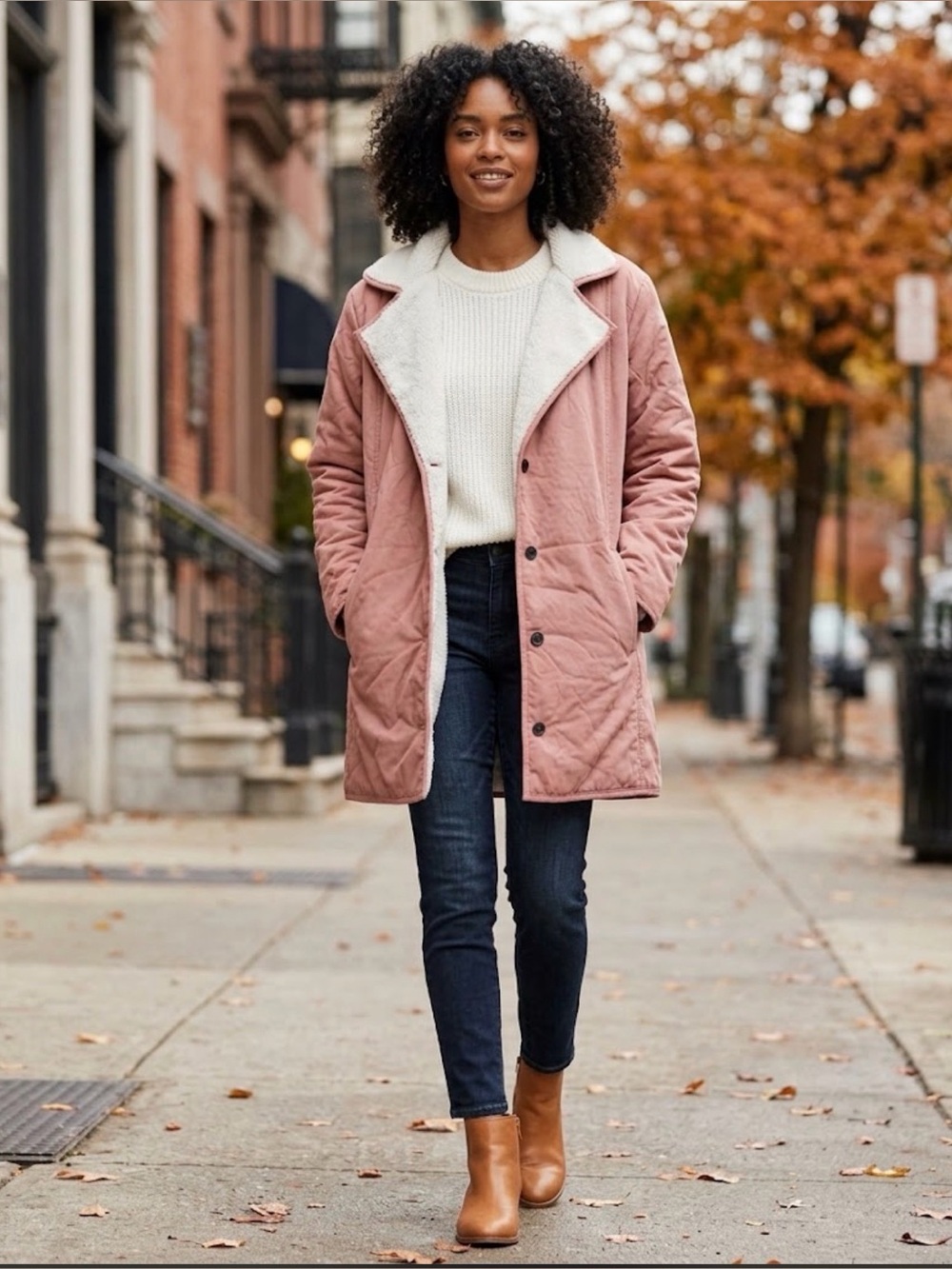 & Other Stories Dusty Rose Trench Coat with Sherpa Lining